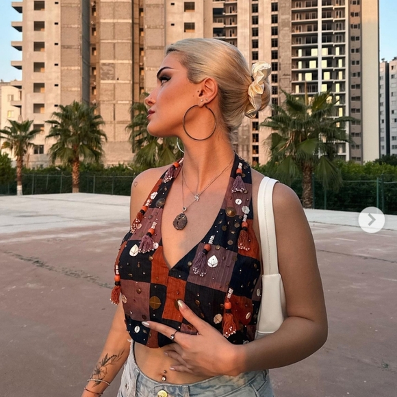 Zara Tops - Zara patchwork beaded halter